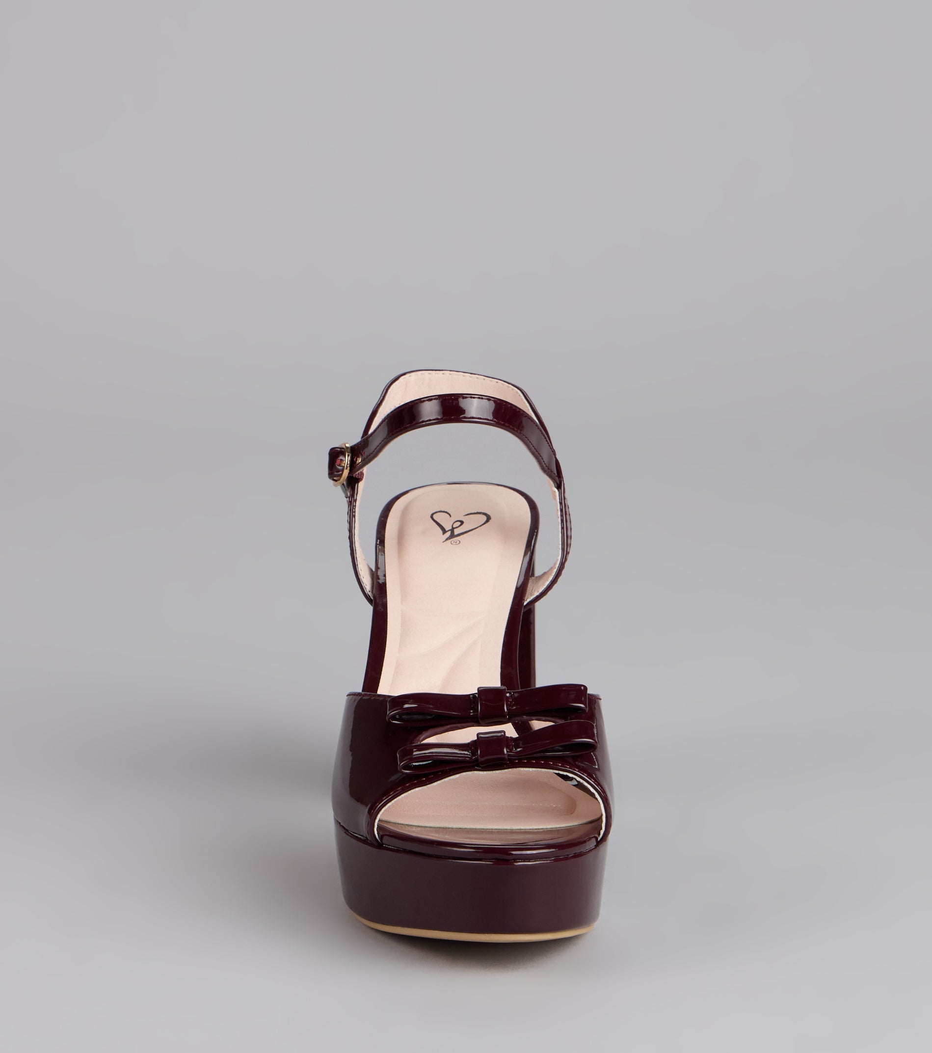 Glossy Finish Bow Platform Block Heels