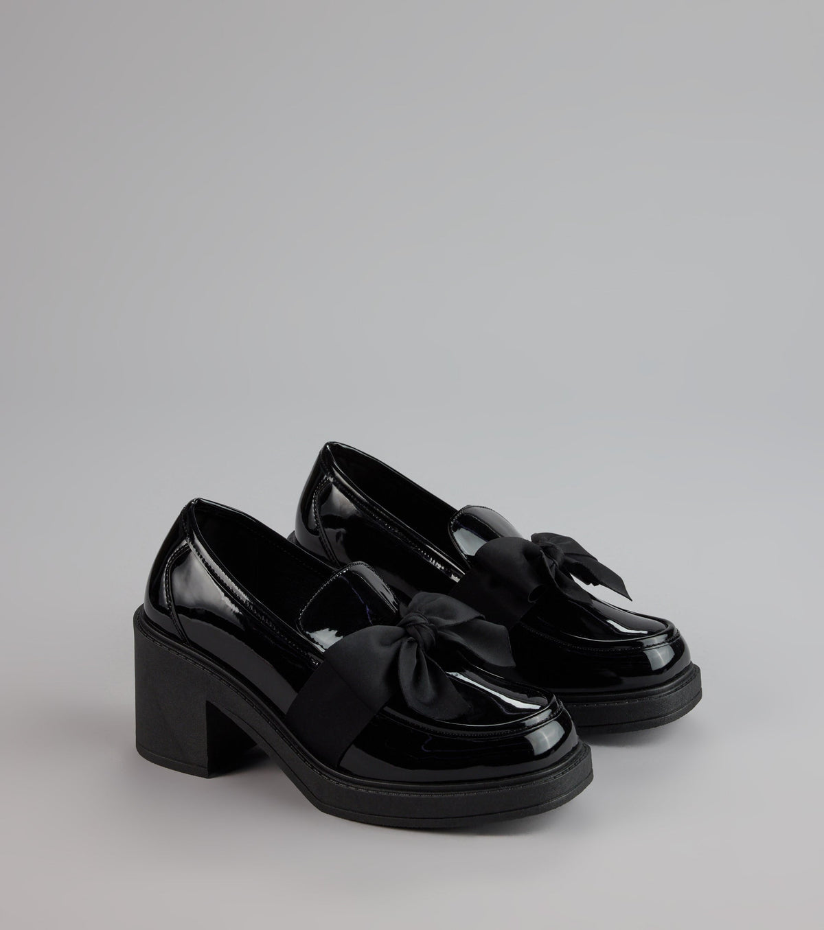 Gloss And Bow Block Heel Loafers