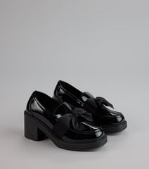 Gloss And Bow Block Heel Loafers