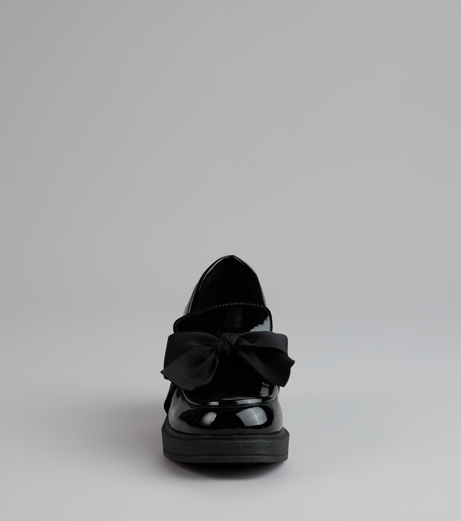 Gloss And Bow Block Heel Loafers