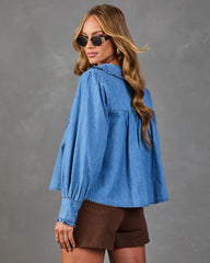 Willow Herb Chambray Ruffle Collar Top