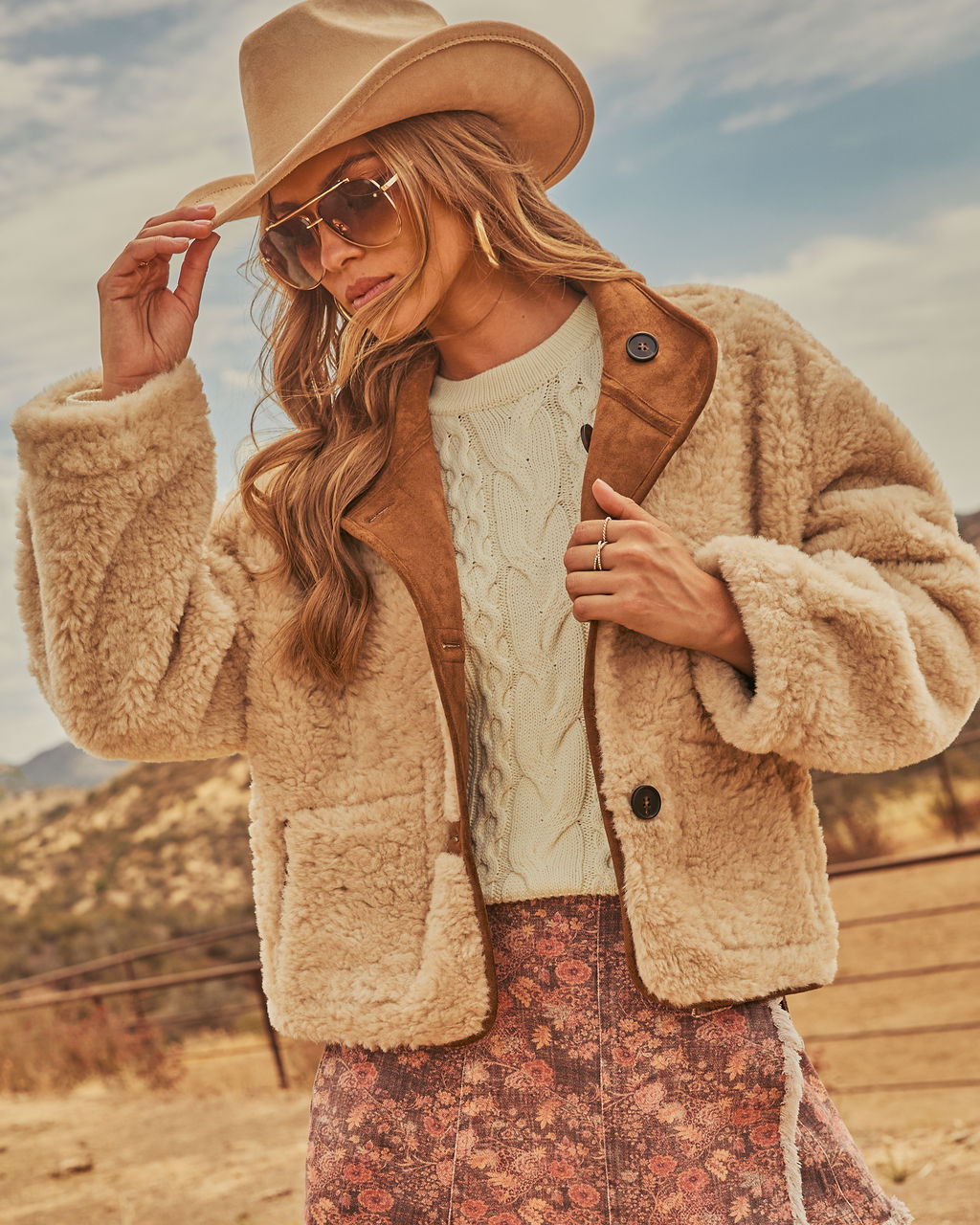 Bennett Reversible Sherpa Faux Suede Funnel Neck Jacket