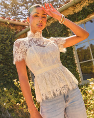 Postmarked Romance Lace Mock Neck Blouse