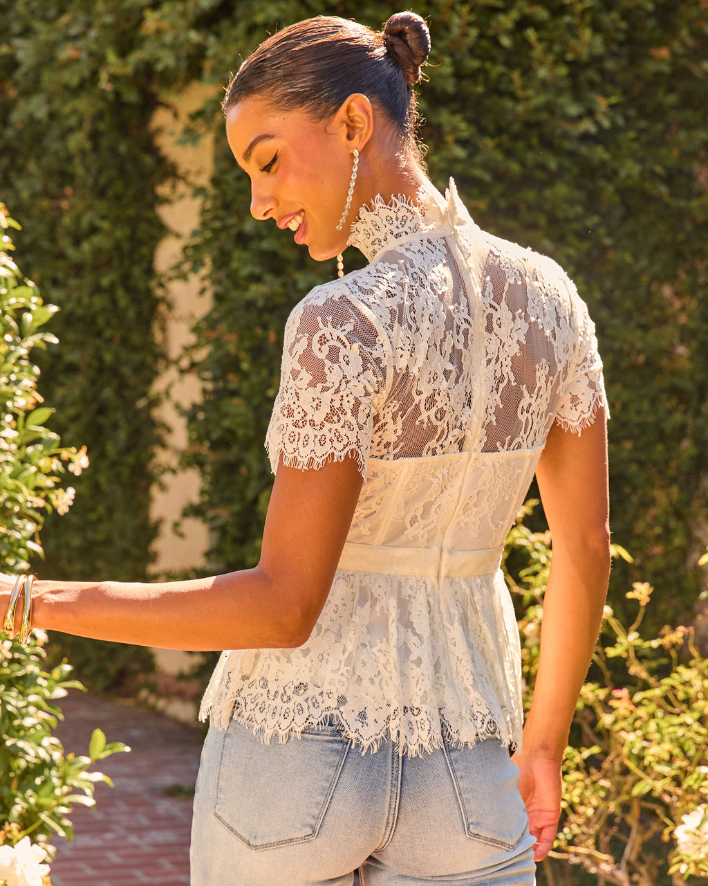 Postmarked Romance Lace Mock Neck Blouse
