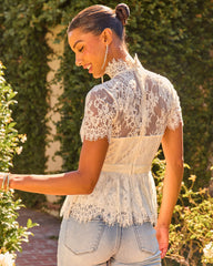 Postmarked Romance Lace Mock Neck Blouse