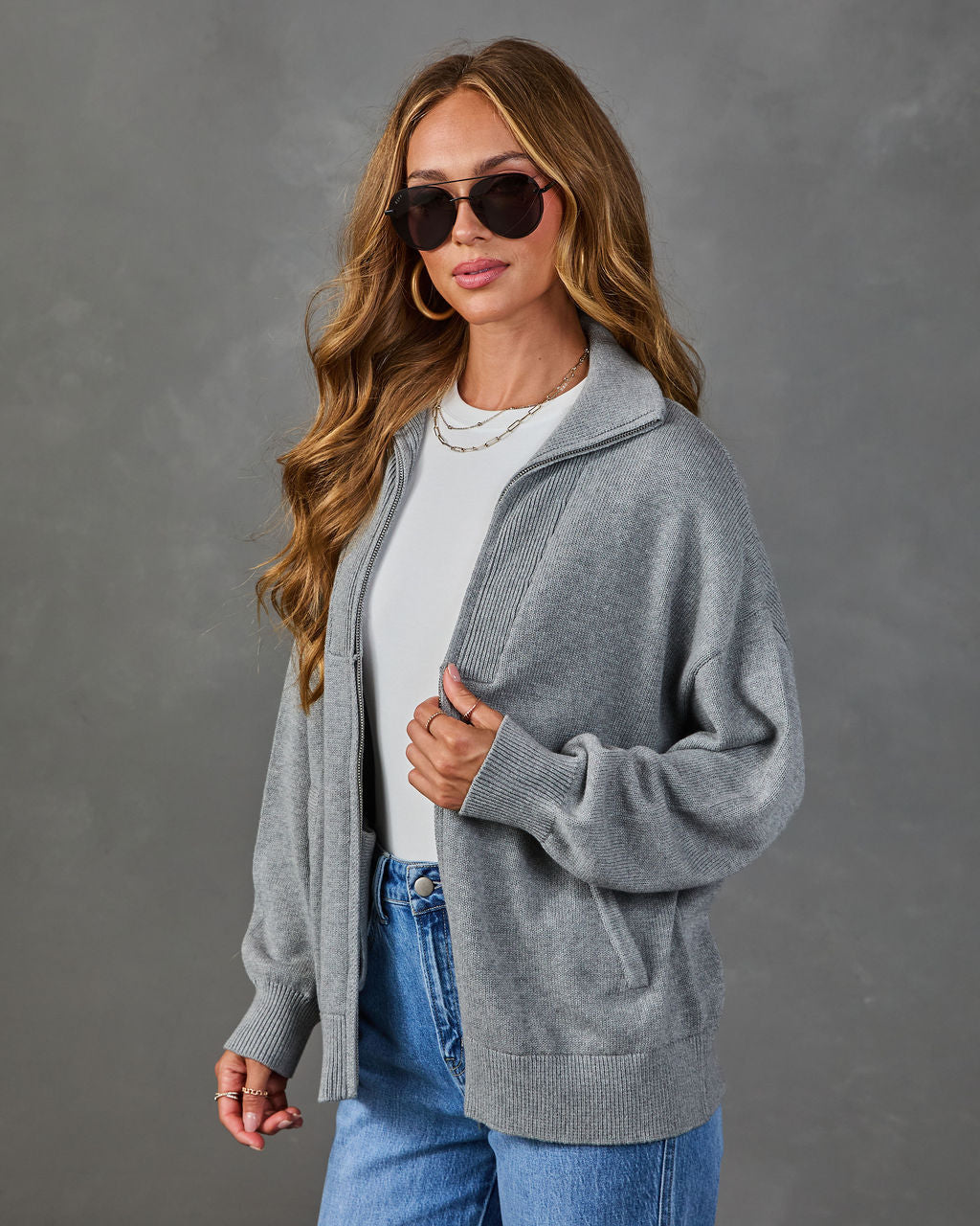 Sunday Softie Funnel Neck Full Zip Sweater