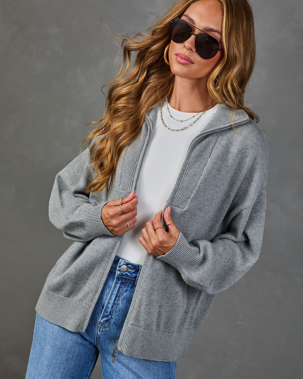 Sunday Softie Funnel Neck Full Zip Sweater
