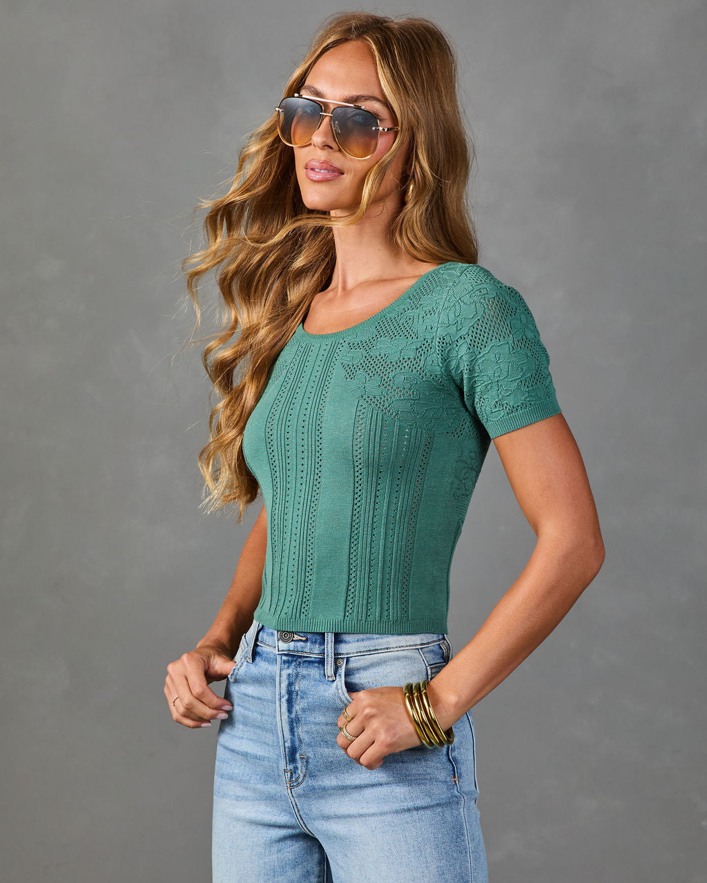 Salenah Open Knit Embroidered Floral Top