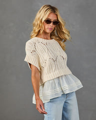 Sable Sky Open Knit Peplum Hem Sweater
