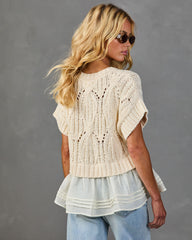 Sable Sky Open Knit Peplum Hem Sweater
