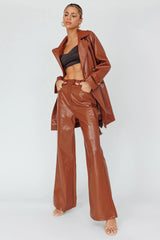 Noa Faux Leather Belted Jacket Terracotta
