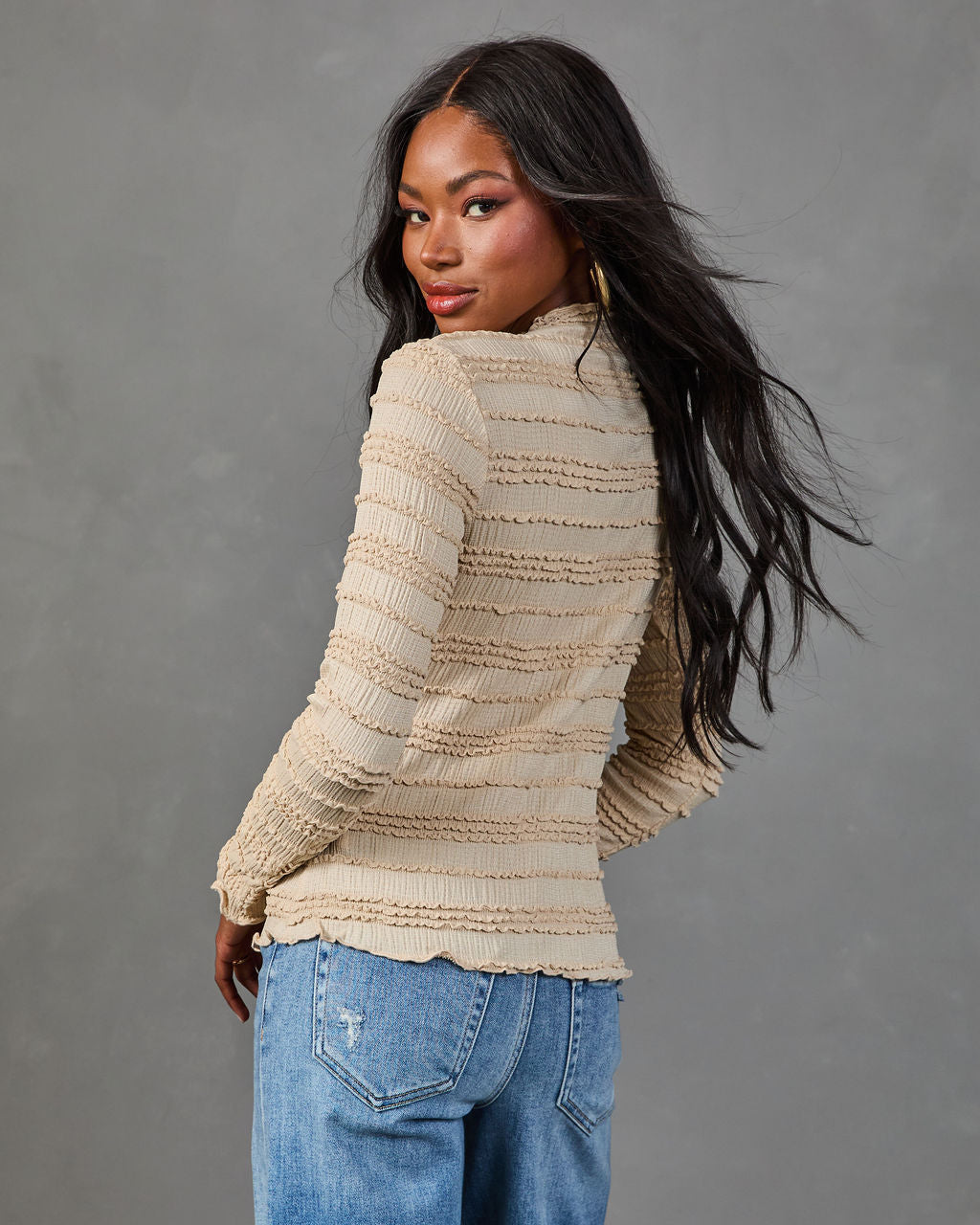 Pretty Clever Ruffle Mock Neck Top