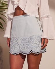 Drift Tide Embroidered Eyelet Denim Mini Skirt