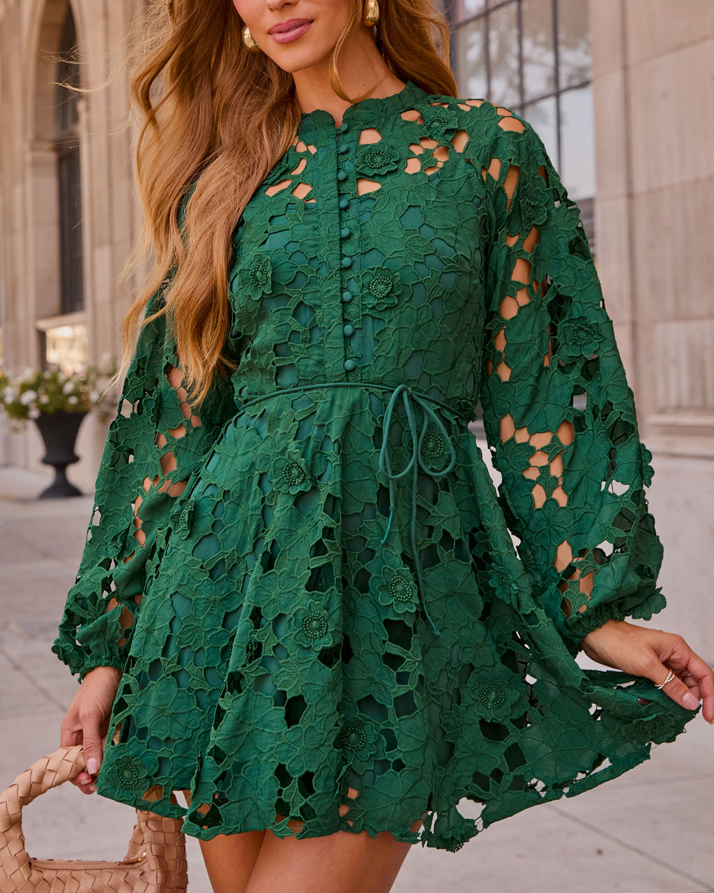 Paulette Floral Crochet Mock Neck Mini Dress