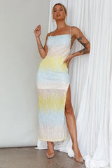 Gleaming Diamante Strap Midi Dress Sequin Lemon