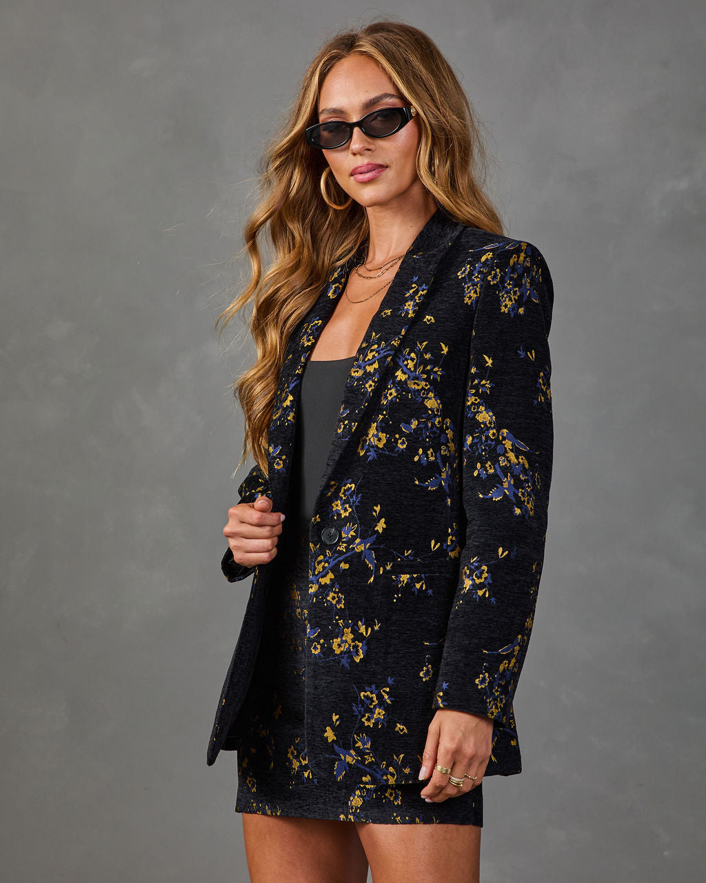 Pressed Peony Velvet Jacquard Floral Blazer