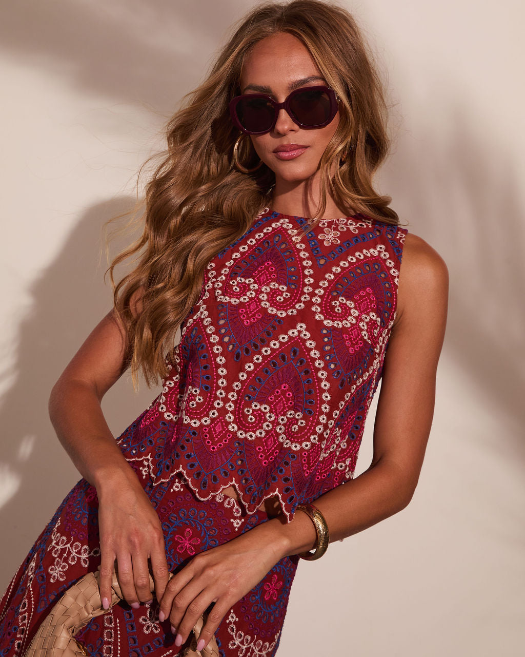 Wild Rhythm Embroidered Abstract Eyelet Top