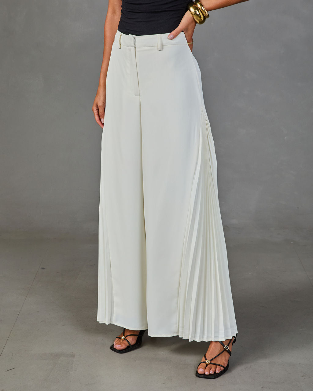 Everyday Elegance Pleated Hem Wide Leg Pants