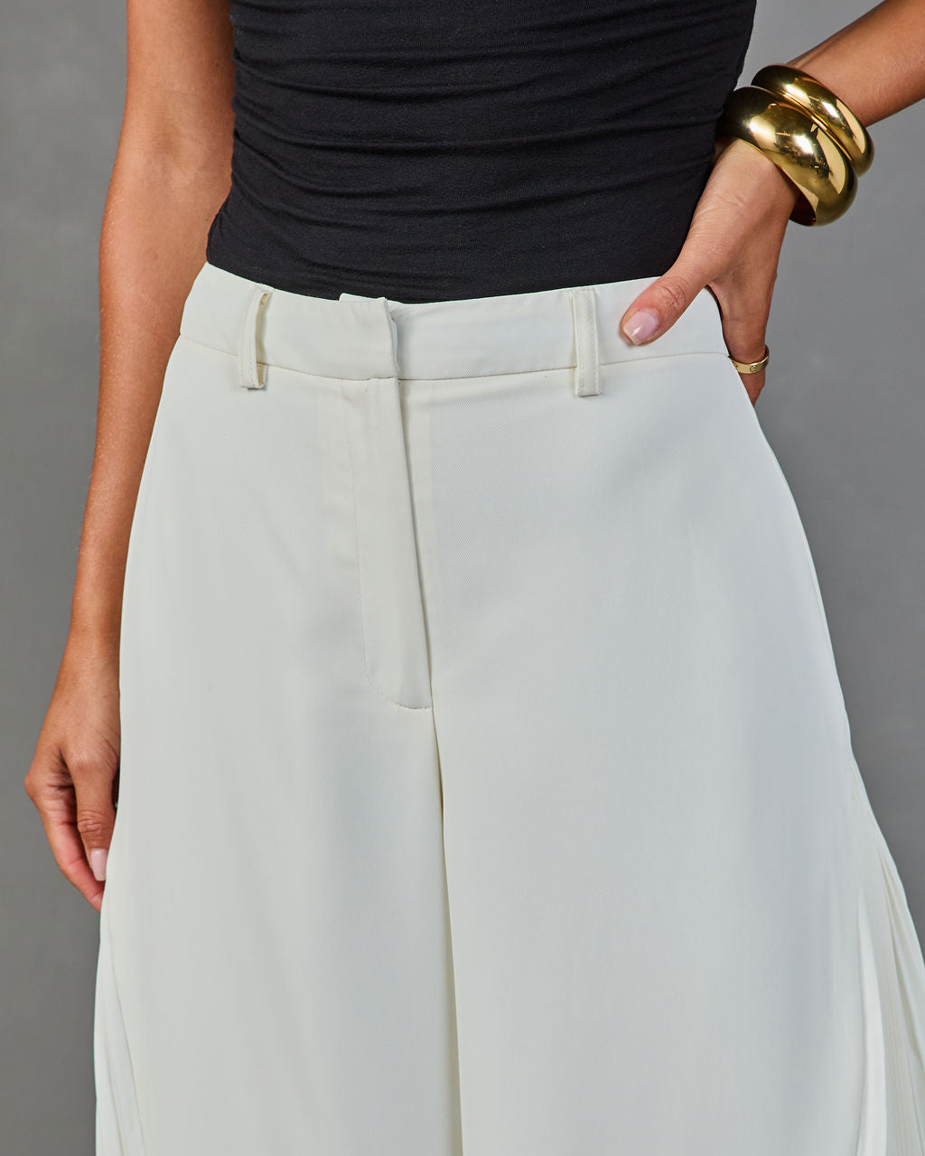 Everyday Elegance Pleated Hem Wide Leg Pants