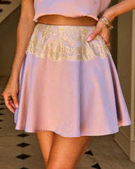 Golden Nights Satin Lace Trim Mini Skirt