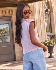 First Feeling Striped Knit Mock Neck Sweater