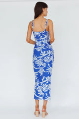 Hawaiian Sun Ruched Bust Midi Dress Print Blue