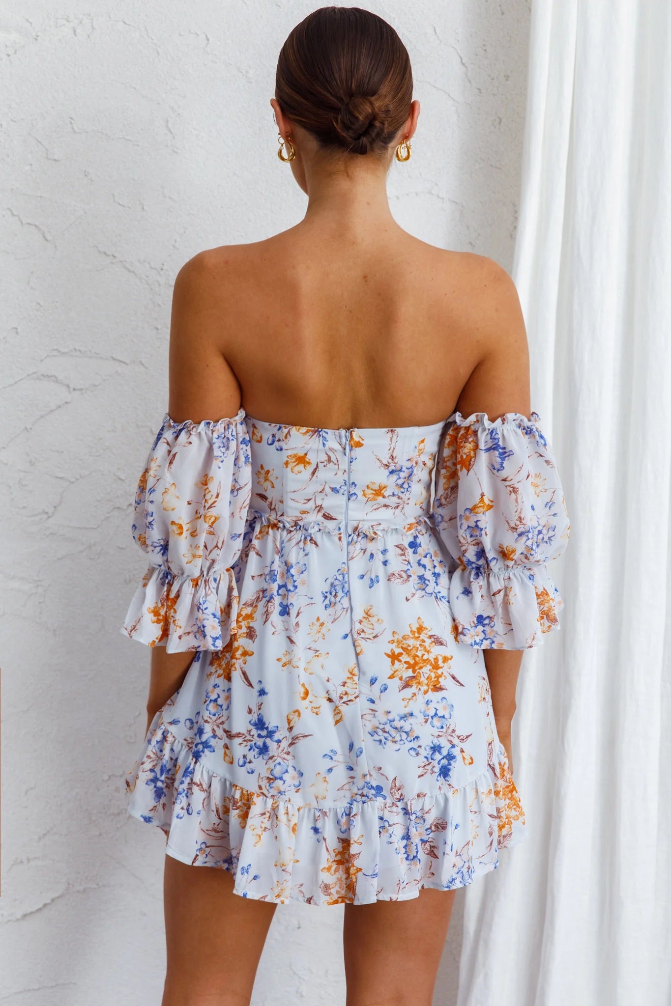 Ianthe Off-Shoulder Puff Sleeve Dress Floral Mint