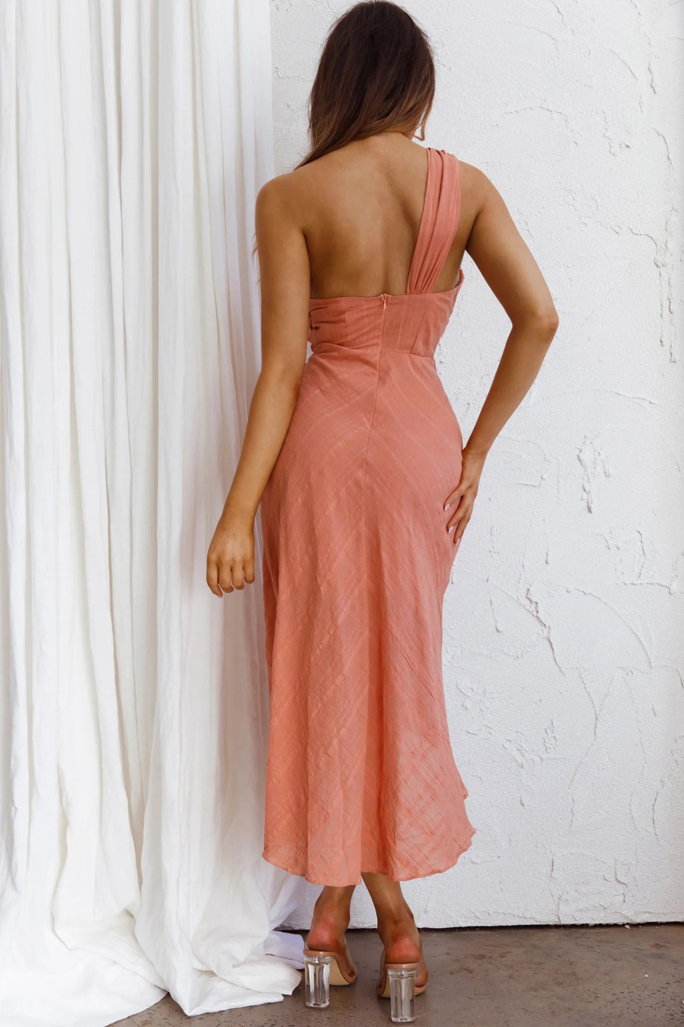 Island Time One-Shoulder Midi Dress Peach