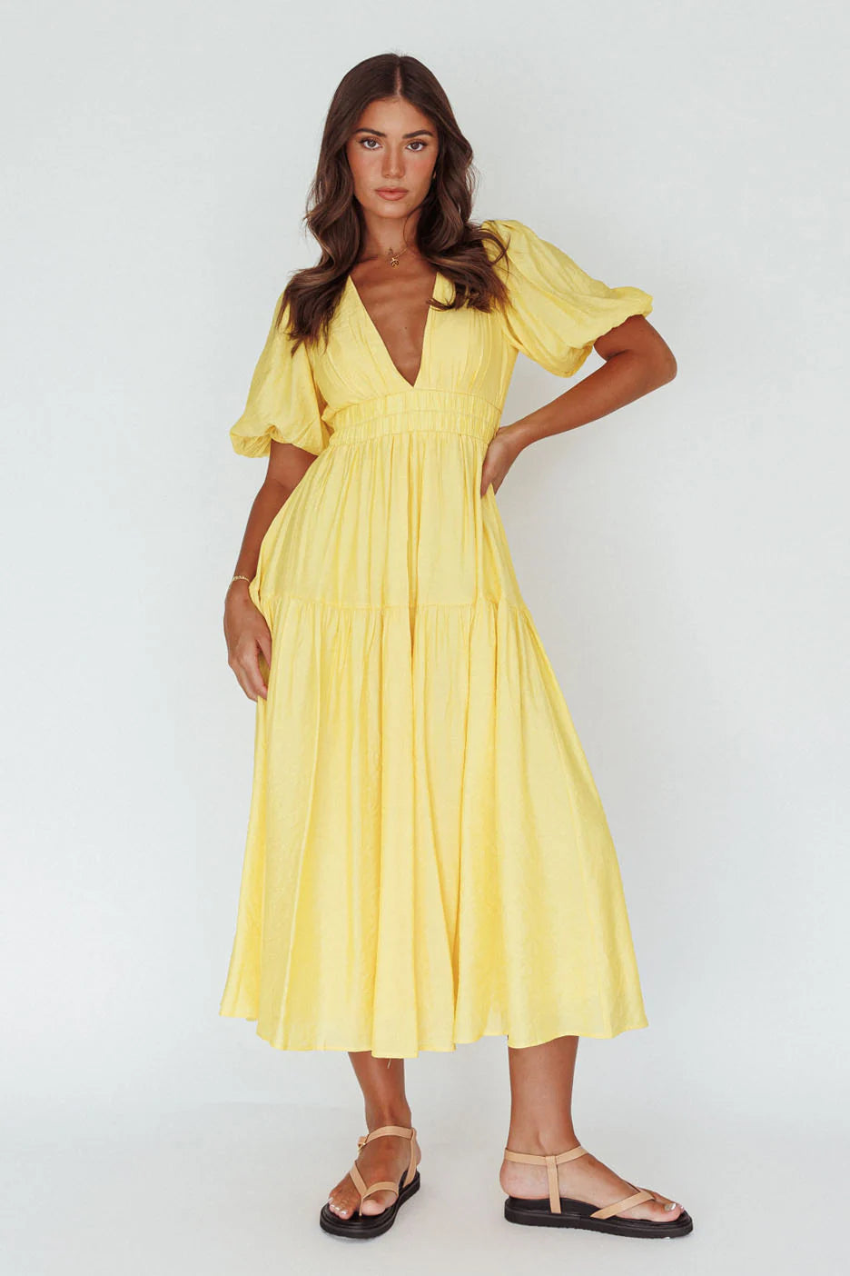 Summer Land V-Neckline Midi Dress Butter