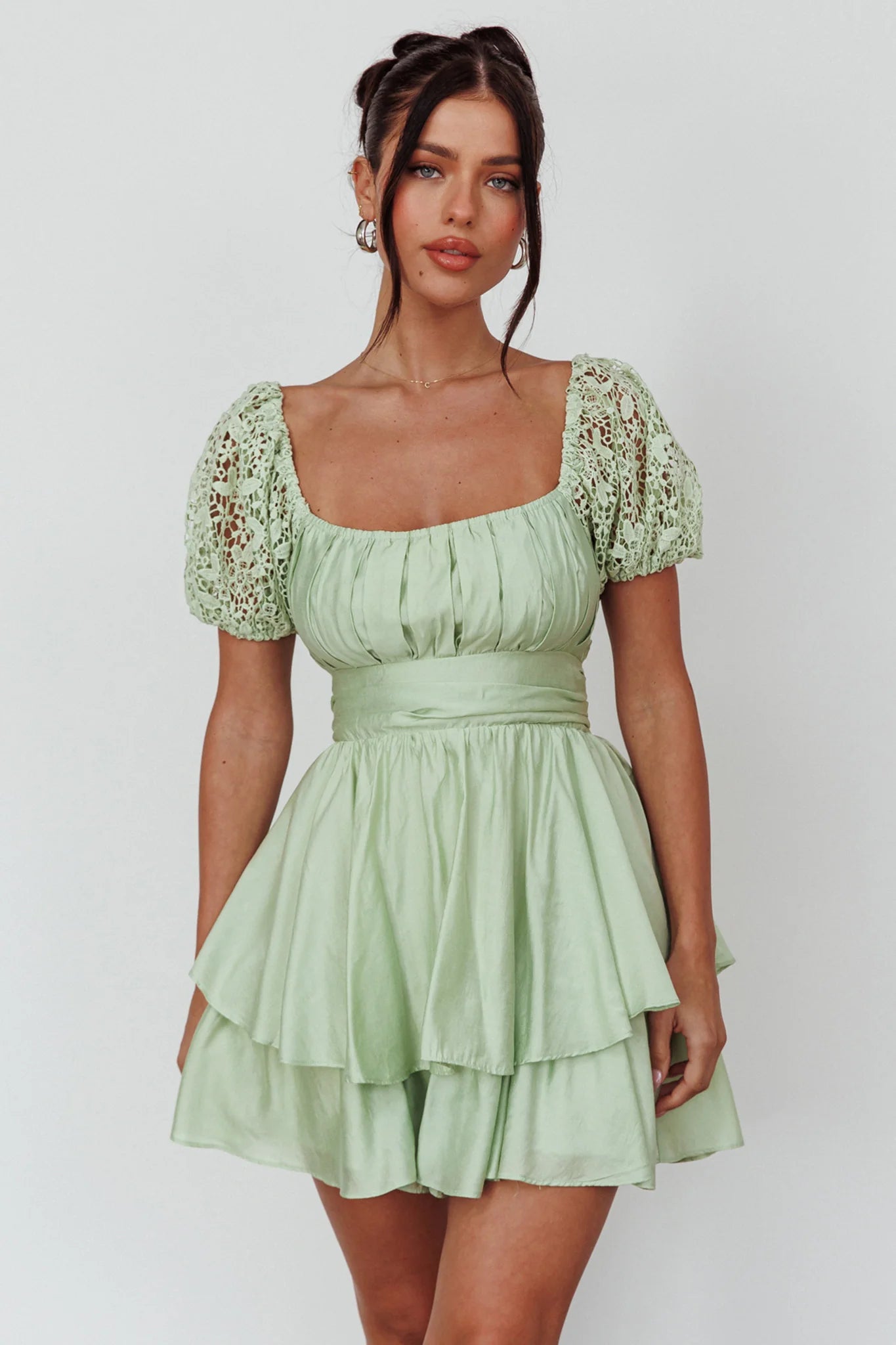 Hold My Halo Lace Sleeve Romper Sage