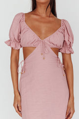 Fancy Free Puff Sleeve Midi Dress Blush