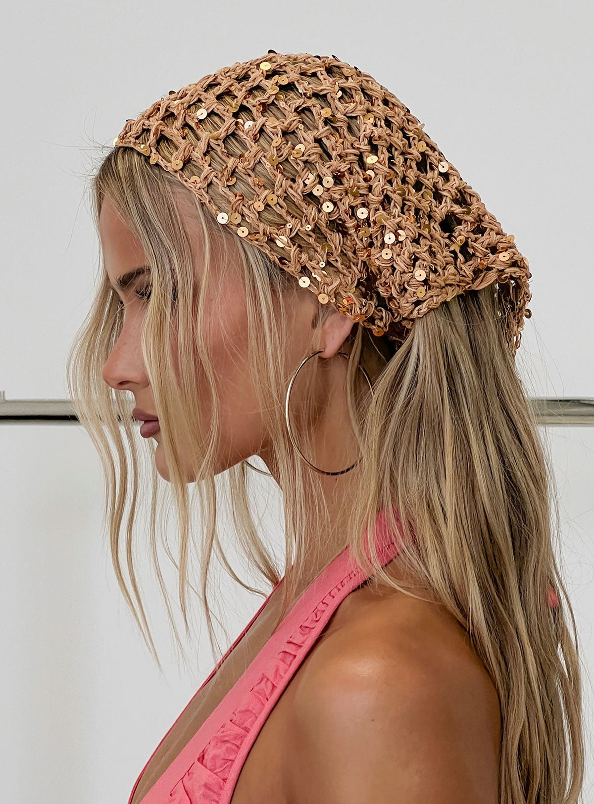Deyla Sequin Crochet Hair Scarf Gold