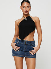 Faya Low Rise Denim Mini Skirt Dark Blue