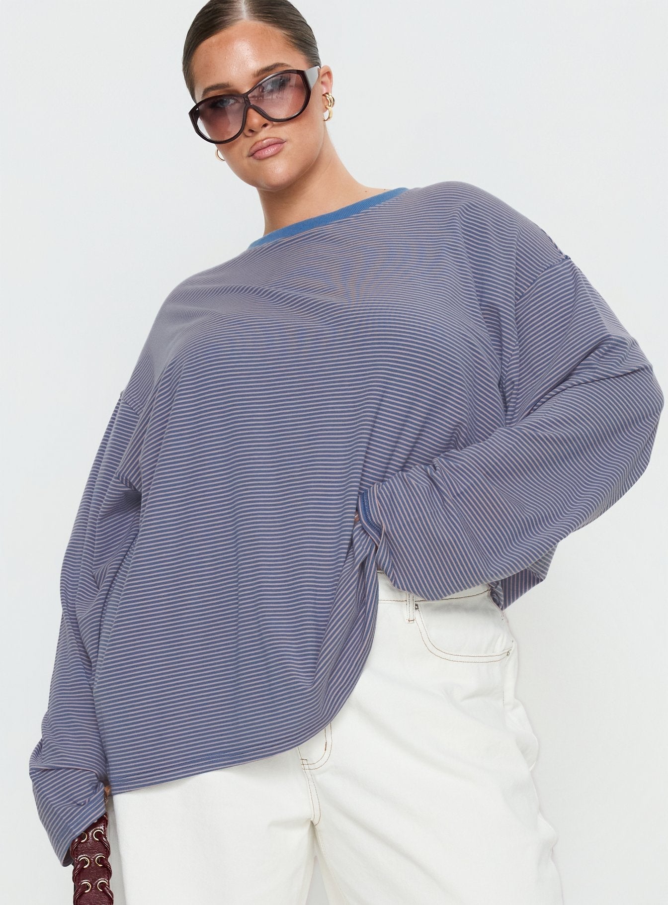 Marlah Long Sleeve Top Blue Stripe Curve