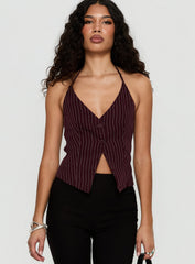 No Sleep Halter Top Burgundy Pinstripe