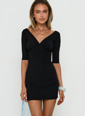Daily Define Off Shoulder V Neck Mini Dress Black