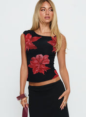 Prema One Shoulder Top Black Floral