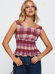 Sweet Honey Frill Top Pink Check