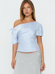 Faisa Off Shoulder Satin Top Powder Blue