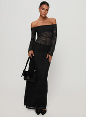 Pinot Grigio Long Sleeve Lace Maxi Dress Black