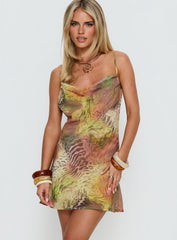 Miguela Cowl Neck Mini Dress Leopard Multi
