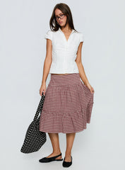 Cascades Low Rise Midi Skirt Red Check