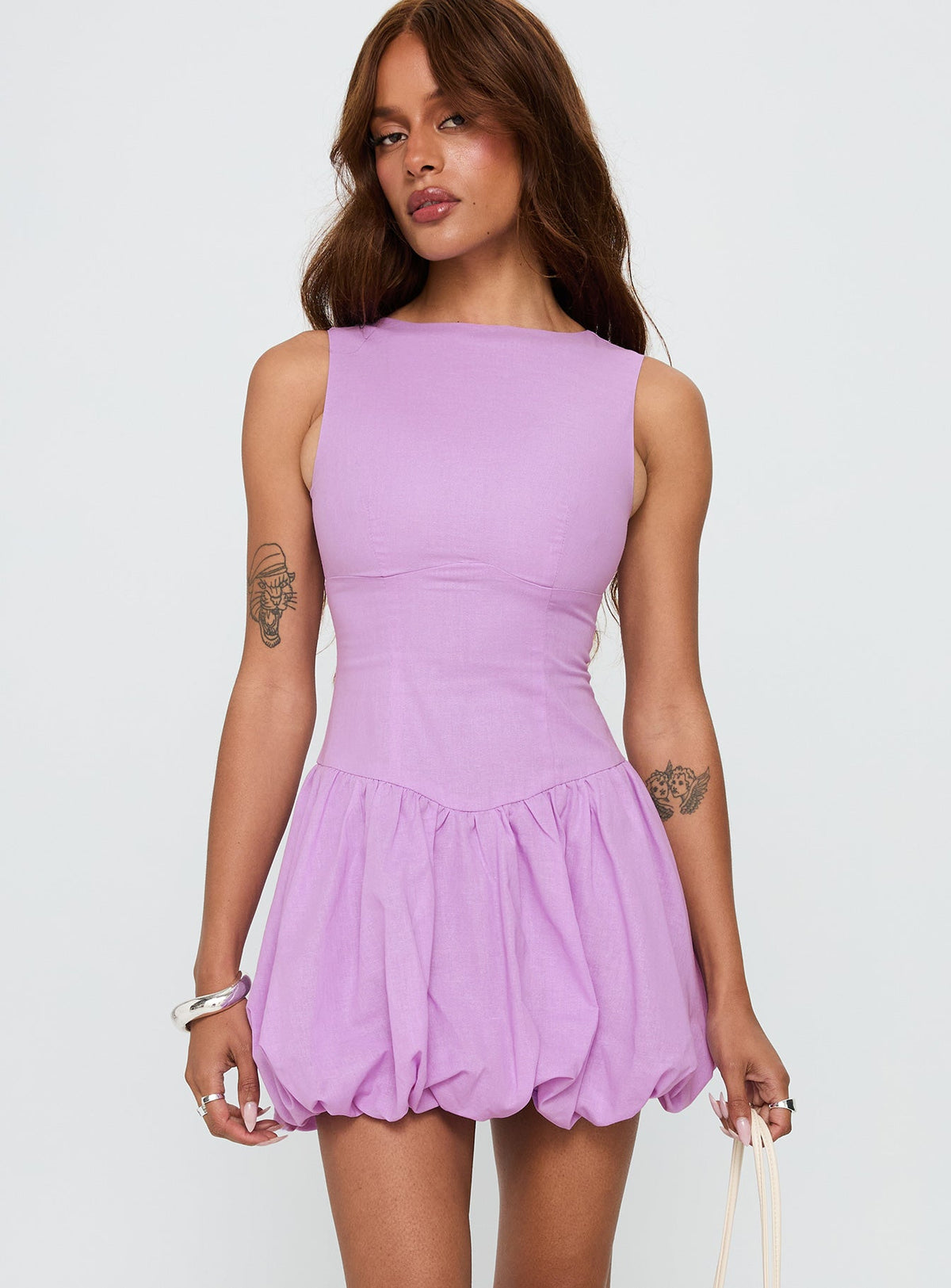 Cicely Bubble Hem Mini Dress Lilac