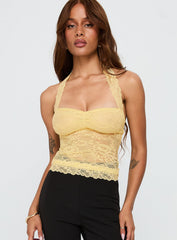 Fantasize Lace Halter Top Yellow