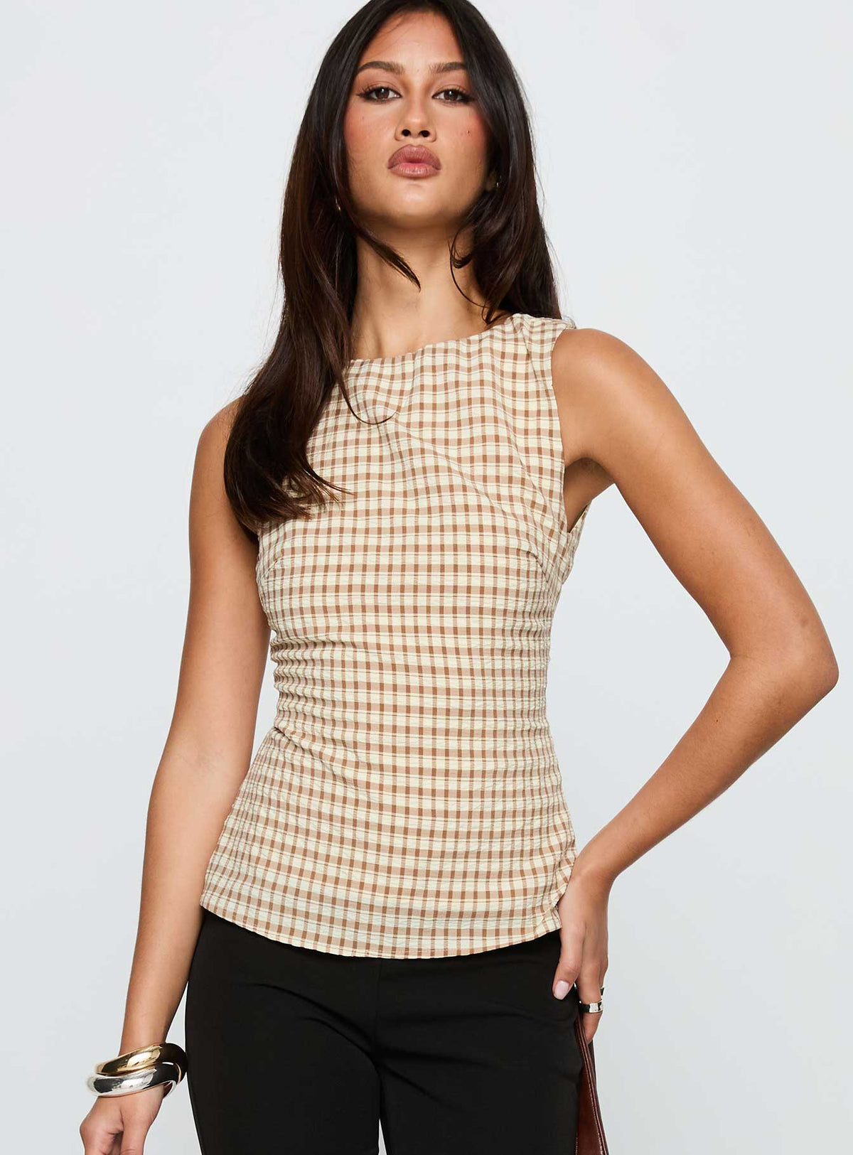 Michaud Top Brown Gingham