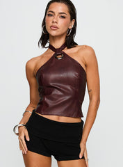 Treat You Better Ring Detail Faux Leather Top Burgundy