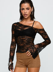How Ironic One Shoulder Lace Top Black