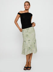 Lewish Low Rise Midi Skirt Green Floral