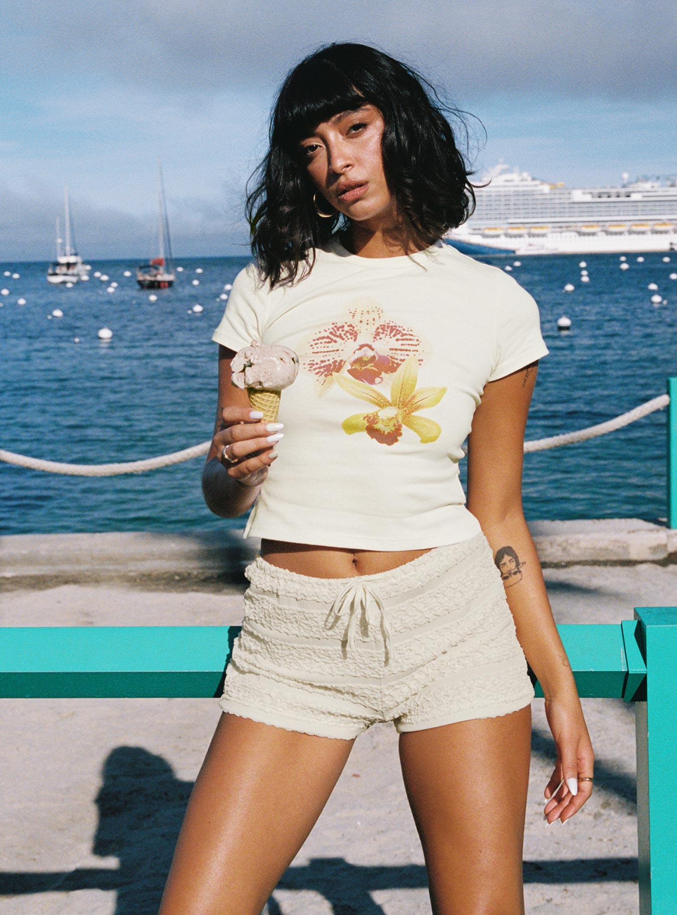 Pinup Broderie Micro Shorts Cream
