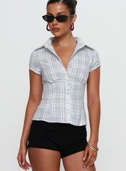 Cottesloe Blouse Top Blue Check